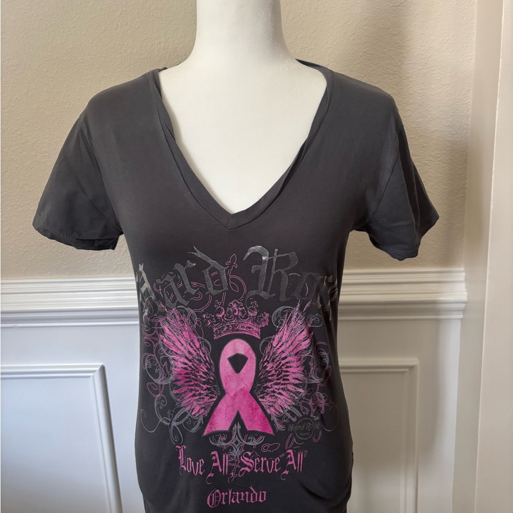 Hard Rock Orlando Women's Gray and Pink Graphic T-Shirt